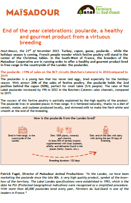 End of the year celebrations: poularde, a healthy and gourmet product from a virtuous breeding