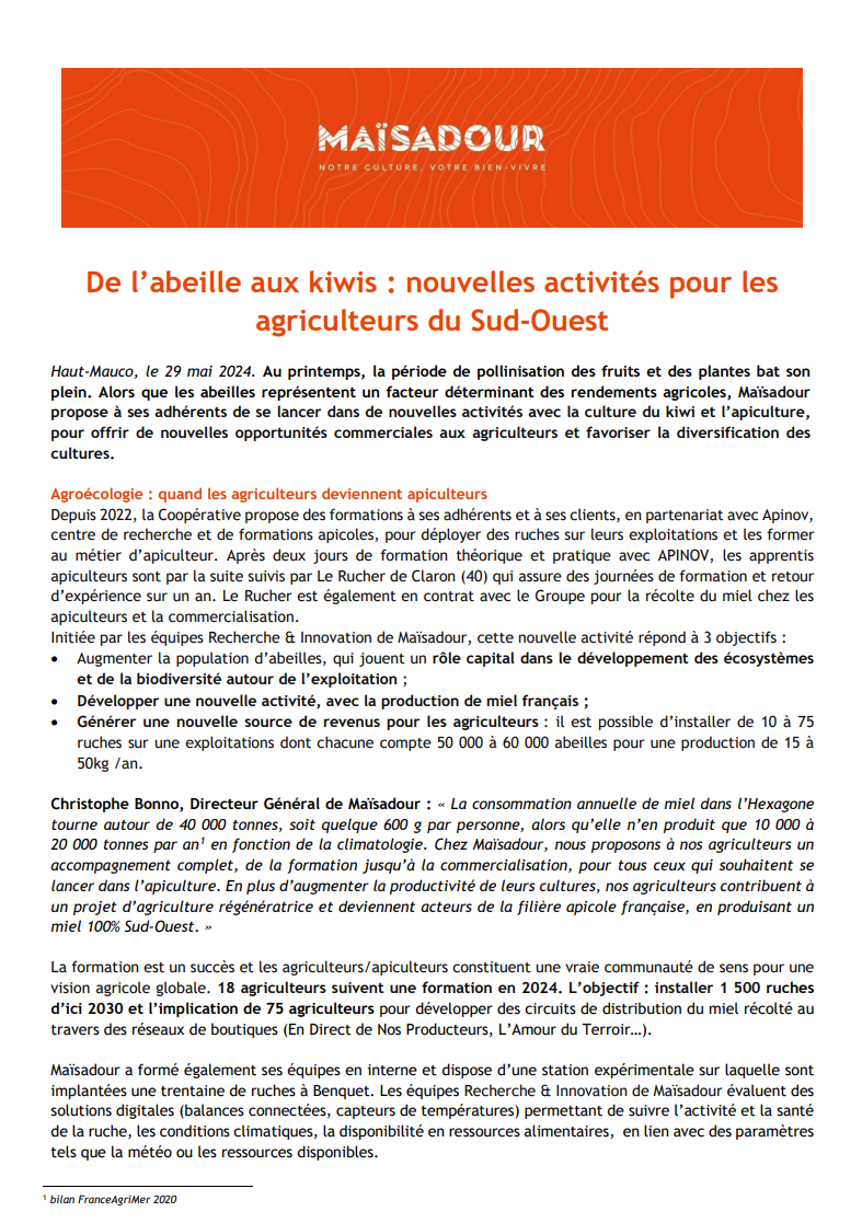 From the bee to the kiwis: new activities for the  farmers of the South-West of France
