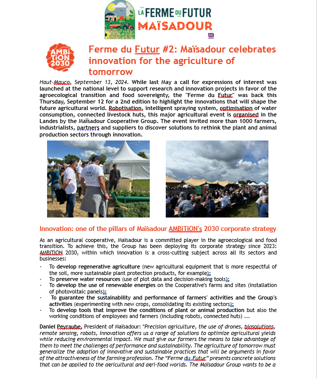 Ferme du Futur #2: Maïsadour celebrates innovation for the agriculture of tomorrow