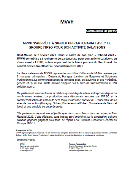 MVVH S’APPRÊTE À SIGNER UN PARTENARIAT AVEC LE GROUPE FIPSO POUR SON ACTIVITÉ SALAISONS