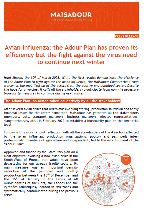 Influenza aviaire : le plan Adour a prouvé son efficacité, mais la lutte contre le virus doit se poursuivre pour l’hiver prochain Haut-