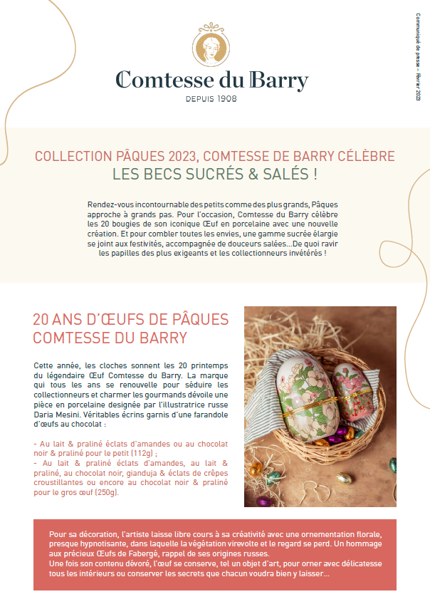 COLLECTION PÂQUES 2023, COMTESSE DE BARRY CÉLÈBRE LES BECS SUCRÉS & SALÉS !