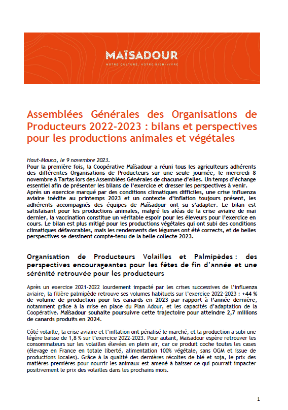 Assemblées Générales des Organisations de Producteurs 2022-2023 : bilans et perspectives pour les productions animales et végétales